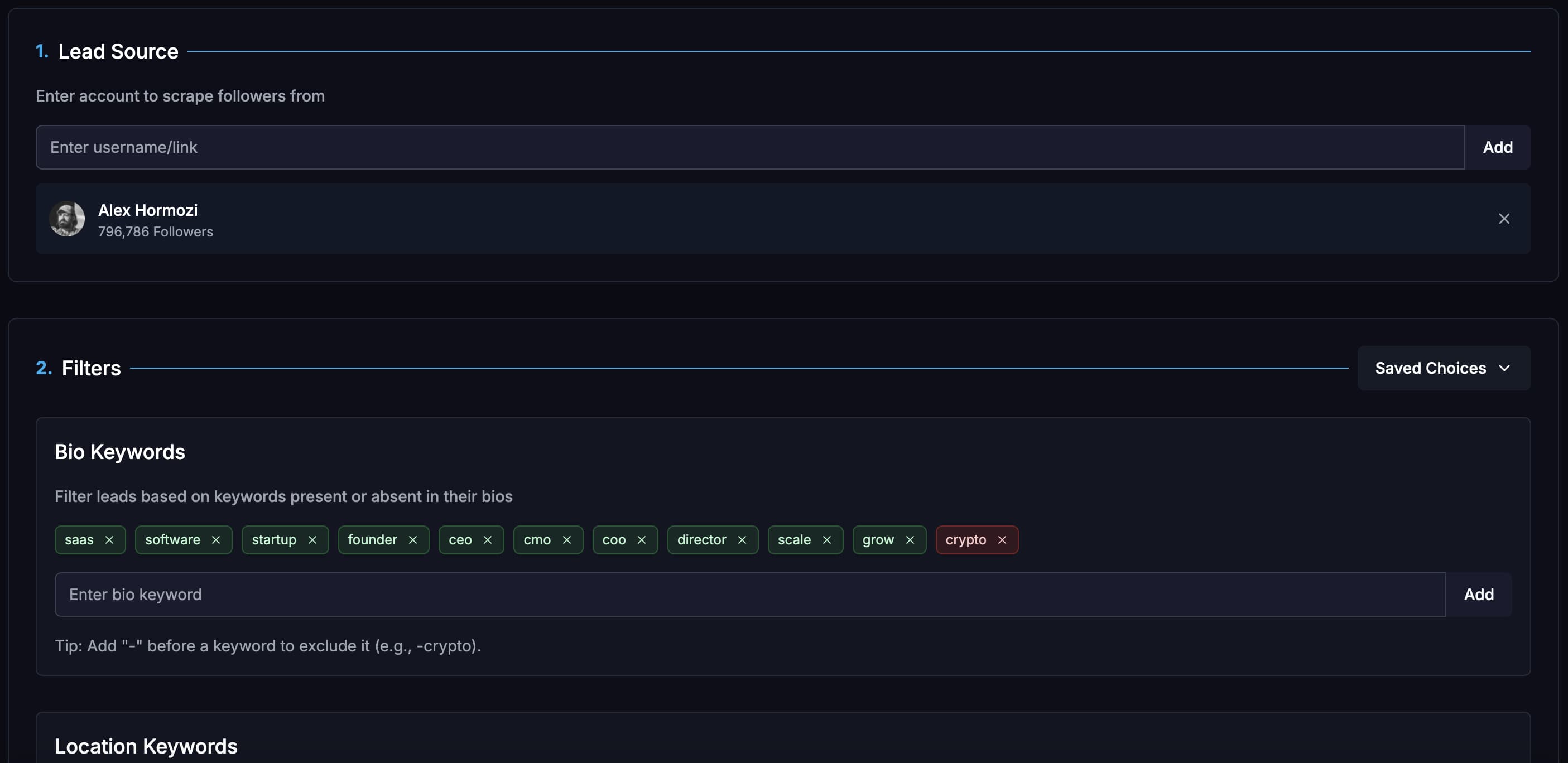 Lead scraping interface